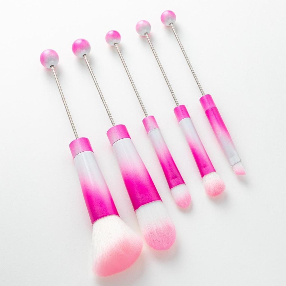 5 PCS Metal Handle Beaded Makeup Brush Set Soft Makeup Brushes Gifts Eyeshadow Brush