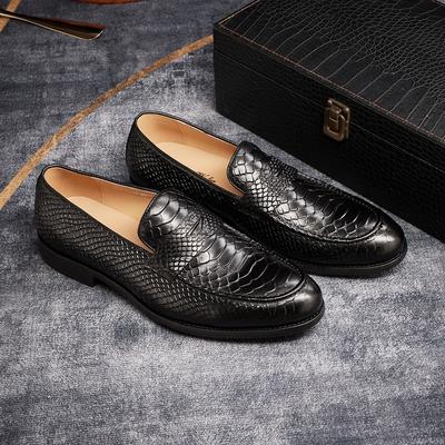 Fashion FELIX CHU Genuine Leather Men's Loafers Pointed Snake Pattern Slip-on Monk Shoes Wedding Party Casual Formal Men's Dress Shoes
