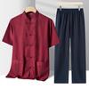 Men's Chinese Style Cotton Linen Short-Sleeved Tang Suit Set for Middle-Aged and Elderly