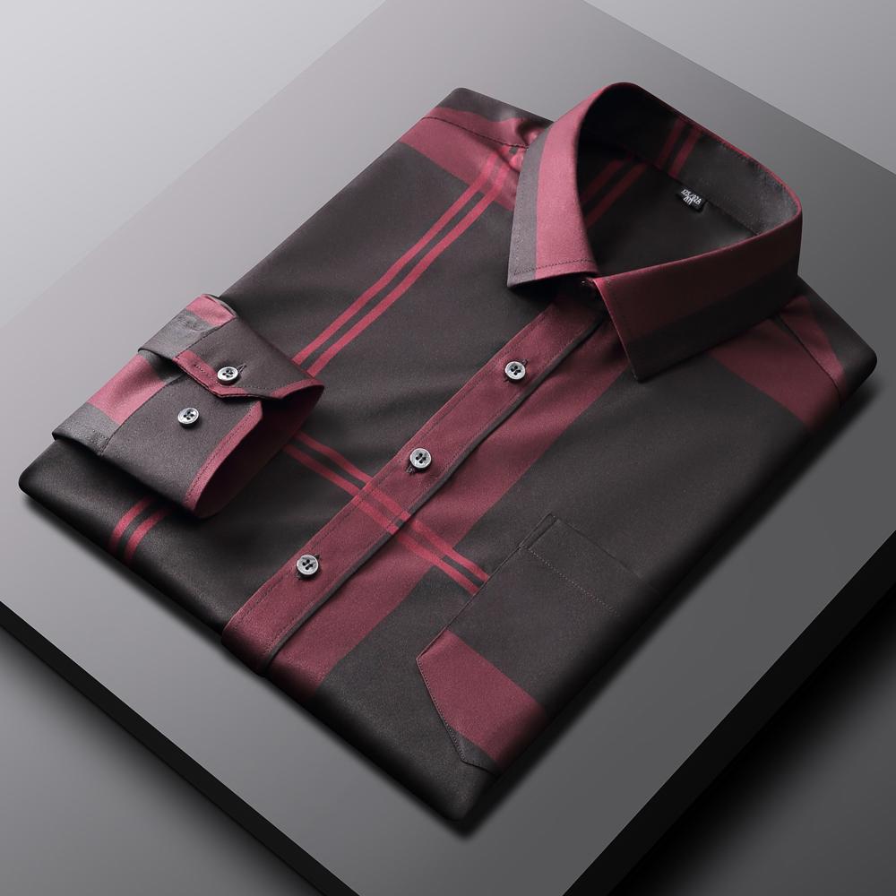 

Old Money Style Sleek Stretch Wrinkle-Free Clothes for Man Long Sleeve Striped Printed Lightweight Dress Shirt with Pocket 44