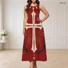 Women Plus Size Sleeveless Round Neck Triple Keyhole Cutout Black Gold Beige Printed Long Dress