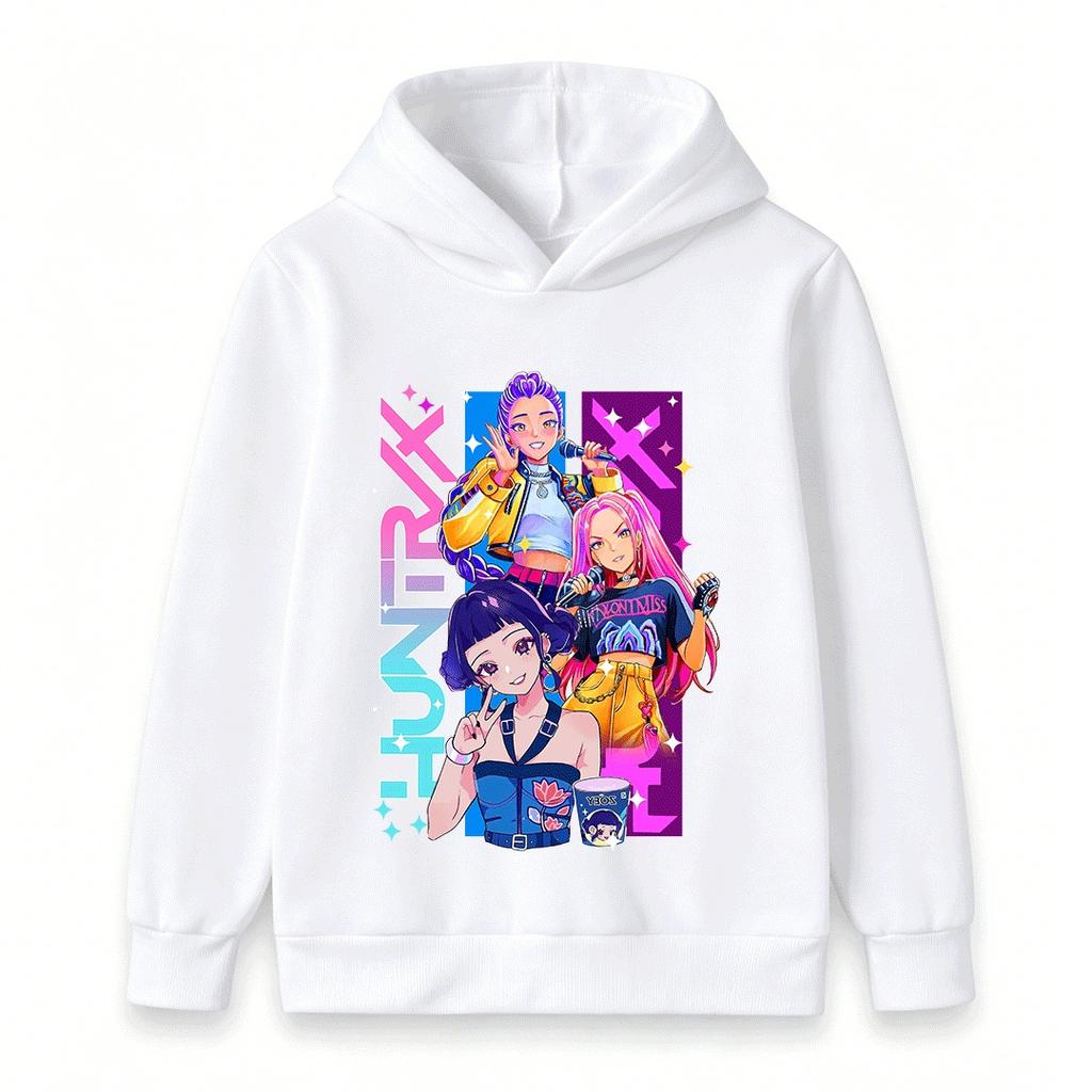 Kids Boys Girls Hoodie Sweatshirt Cute Anime Pop Music Group Print Long Sleeve Casual Pullover Top for School Daily Wear