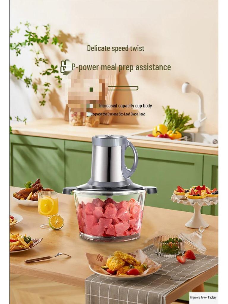 German Multifunctional Meat Grinder and Food Processor with Transparent Glass Cup for Garlic and Chili