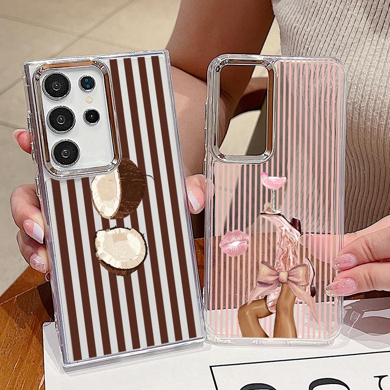 Coconut Stripe Pattern Case For Samsung Galaxy S26 S25 Ultra S24 S23 S22 Plus S21 A16 A17 A26 A36 A37 A54 A55 A56 A57 5G Clear Soft Cover