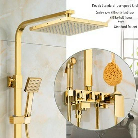 Gold All-Copper Constant Temperature European Shower Set with Booster Head