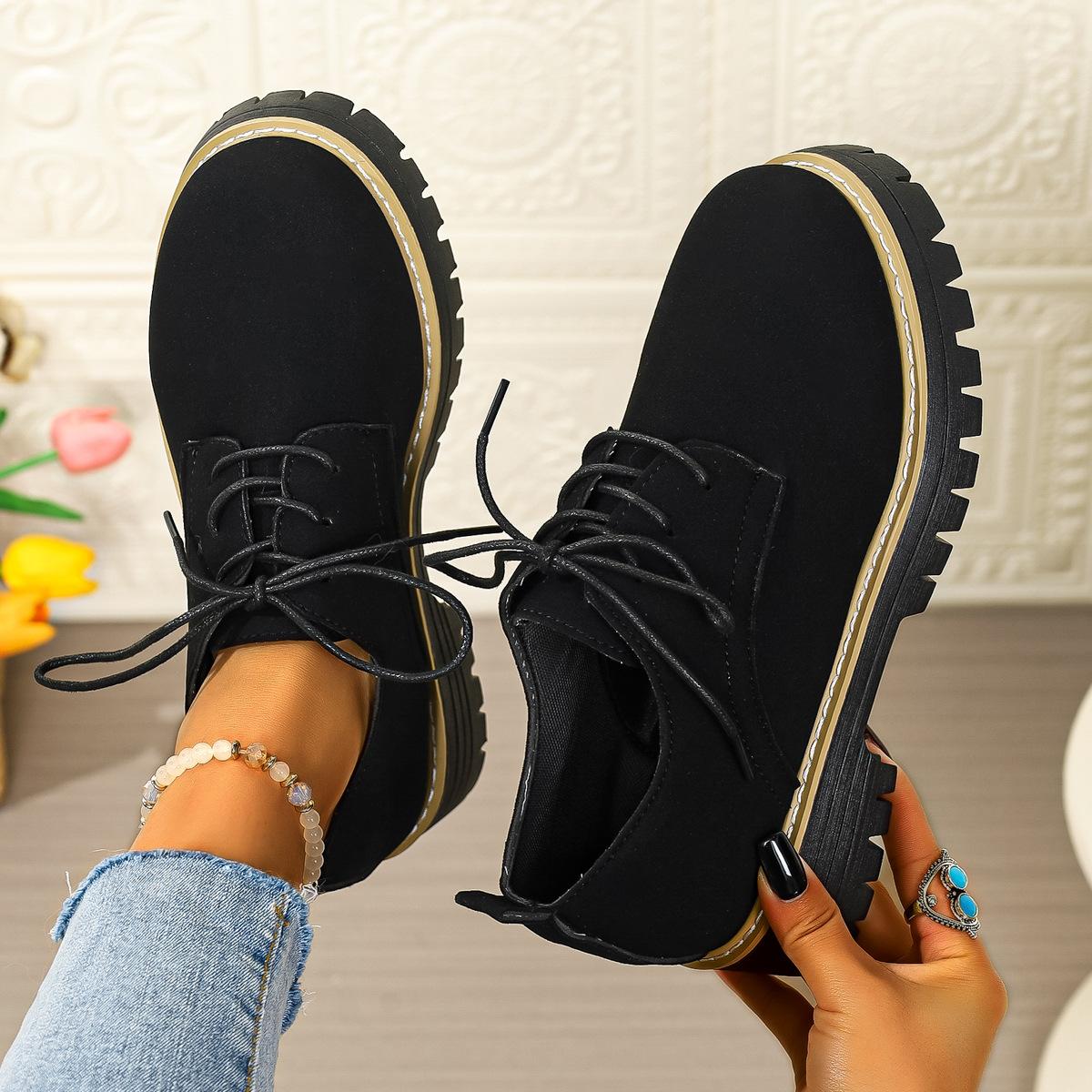 

2025 women s new lace-up loafers autumn and winter popular single shoes women s fashion platform round head women s shoes 2025 36