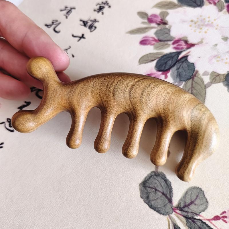 Sandalwood Gua Sha Massager Scraping Comb Meridian Tool for Facial Neck Body - Hair Care And Massage Therapy