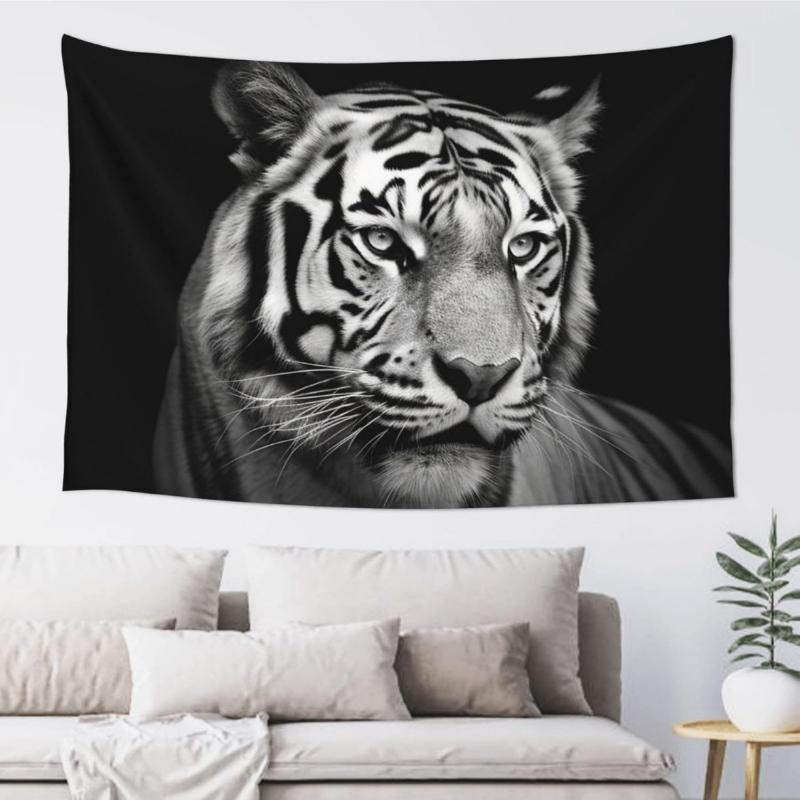 Black And White Tiger Tapestry Wall Hanging Poster For Bedroom Aesthetic Wall Tapestries Banner Modern Wall Art For College Dorm