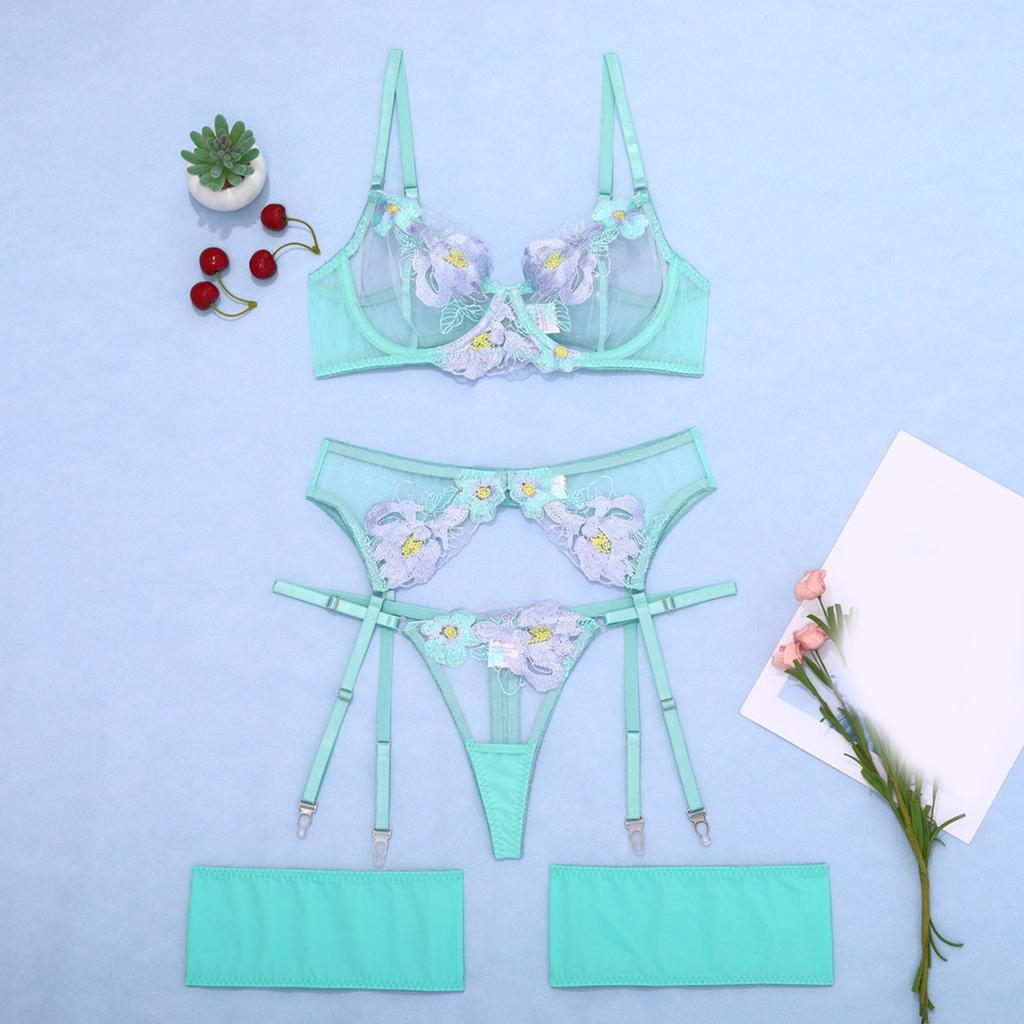 Women'S Fun Underwear Sexy Lace Nightclub Hollow Out Lingerie Set Of Sex Luxury Embroidered Mesh Underwear Tulle Flower Pattern