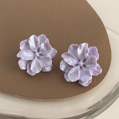 Exquisite Big Purple Flower Stud Earring for Women French Retro Elegant Japanese Sweet Resin Ear Wedding Party Jewelry