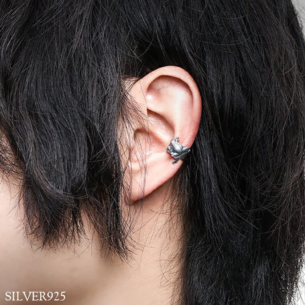 Shinjuku Gin no Kura Frog Silver Ear Cuff (Single Ear) - 925 Sterling Silver, Non-Pierced Earrings for Men