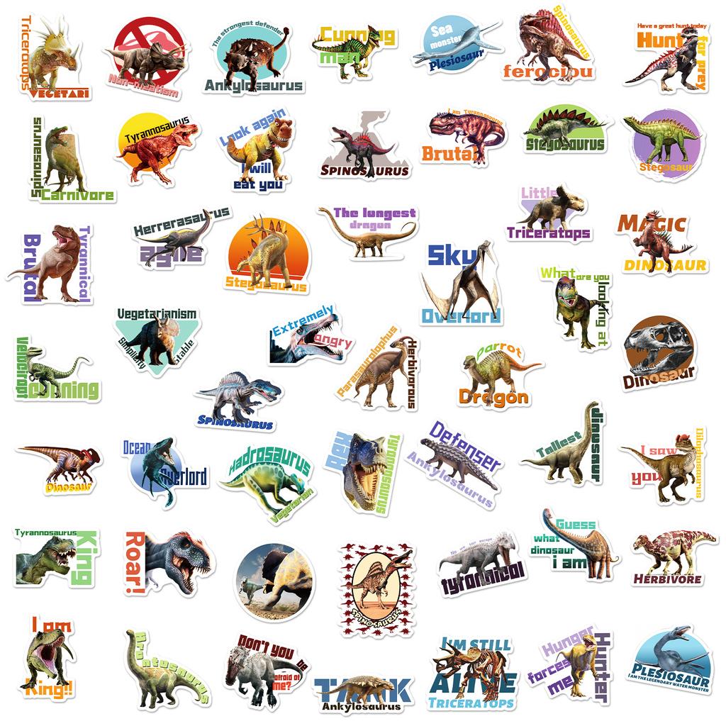 50 Realistic Dinosaur Graffiti Stickers Dinosaur Plus Text Creative Decoration Hand Account Skateboard Notebook Stickers