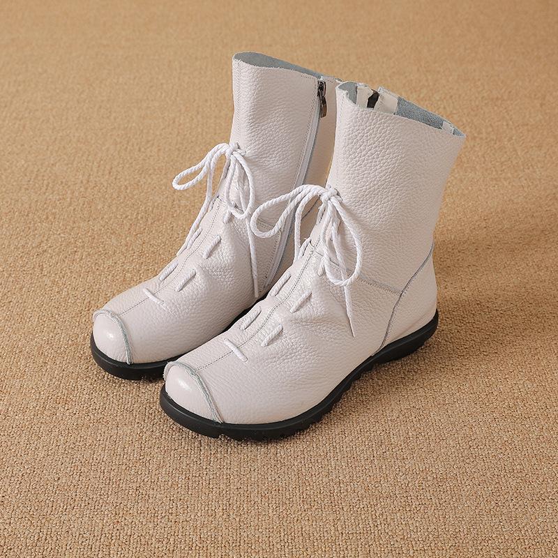 Women's Genuine Leather Snow Boots With Zipper Non-Slip Winter Warm Ankle Booties With Faux Fur Lined Comfortable Walking Short Boot Shoes for Women