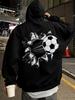European and American Street Style Football Print Men's Hoodie, Loose Fit, Long-sleeved Sweatshirt for Autumn and Winter