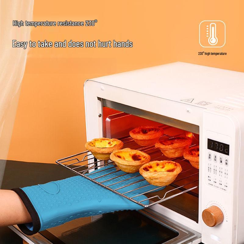 Hitzebeständige Anti-Verbrühungs-Ofenhandschuhe - Baumwollgepolstert, Silikon, Verlängertes Fünf-Finger-Design für den Küchengebrauch