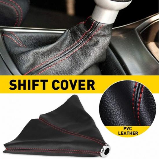 Black PVC LeatherRed Stitch ManualAuto Gear Shift Knob Shifter Boot Cover