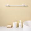 White No-Drill Telescopic Curtain Rod with Clips for Kitchen, Bathroom, and Cabinet.