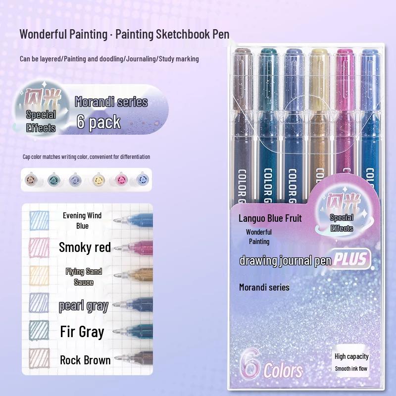 Blue Fruit Glitter Pen & Cartoon Artist Retro Paintbrush - DIY Color Journal for Students