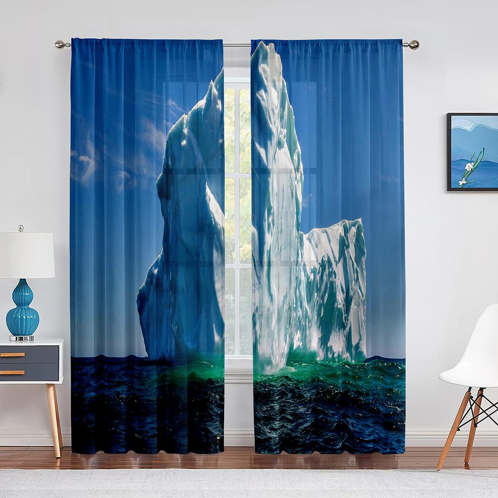 Antarktischer Eisberg Naturlandschaft Transparenter Vorhang für Wohnzimmer Schlafzimmer Voile-Vorhang Küchenfenster Tüllvorhänge Heimdekor