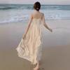 Sanya Women's Fairy Beach Dress - Summer French Strappy Seaside Vacation Long Dress