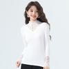 Lace top women's long-sleeved autumn and winter new large-size women's clothing semi-turtleneck mesh inner bottoming shirt