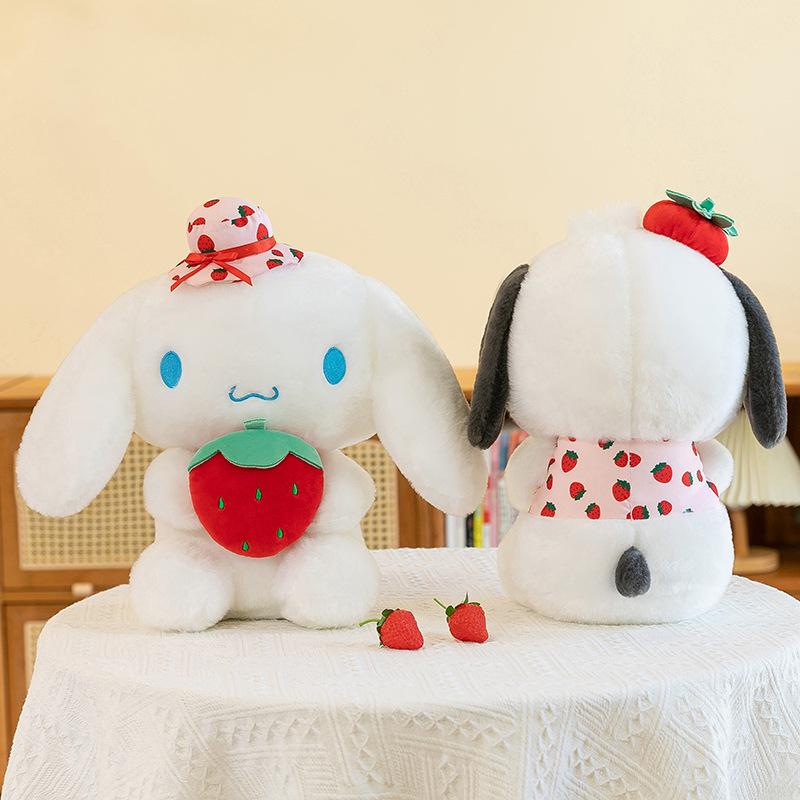 25/50cm Kawaii Melody Doll Sanrio Cinnamon Dog Hugging Strawberry Stuffed Plush Toy Cartoon Anime Plush Doll Sleeping Pillow