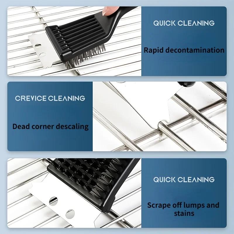 1pc- Stainless Steel Wire Baking Brush Barbecue Stove Cleaning Brush Grill Rack Cleaning Brush Blade Two in One