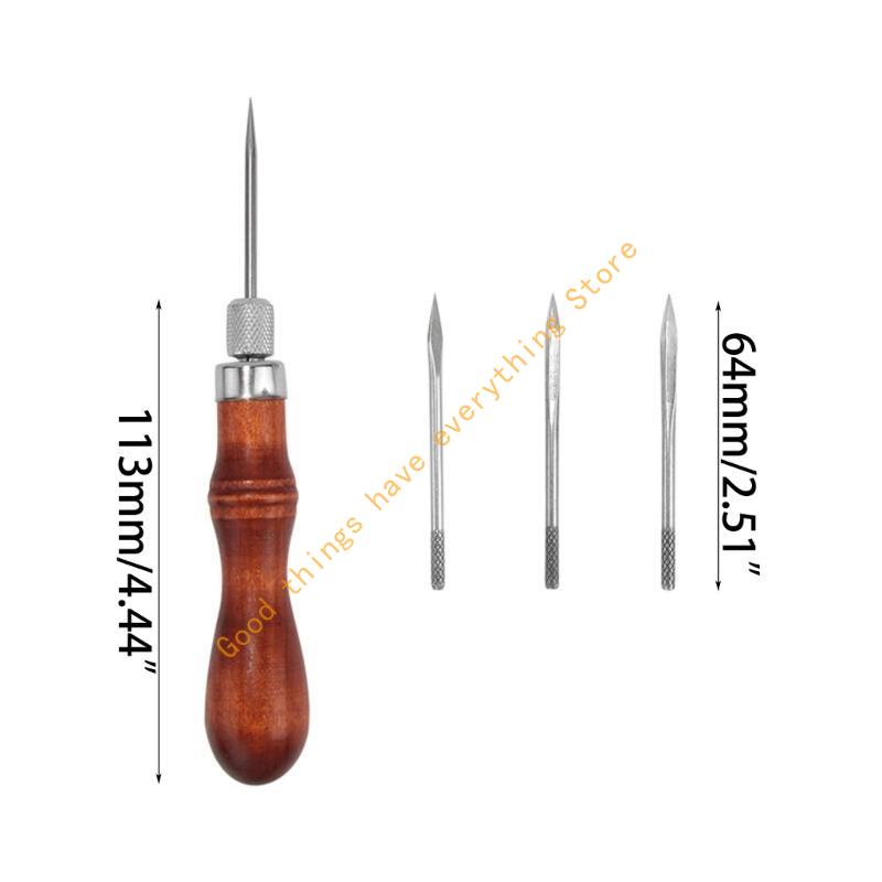 Essential Handle Awl Repair Tool Stitchers Sewing Awl Set with Four Tip 55KF