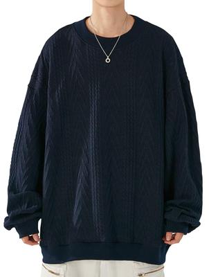 Bligo Fall Long Loose Herringbone Trendy Pullover Korean Dark Men's Sweatshirt, Sleeve, Oversized, Casual, Fit, Stylish, Simple, Popular, Print, Top,
