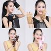 Women's Fashion Winter Warm Imitation Rabbit Hair Faux Leather Fingerless Gloves