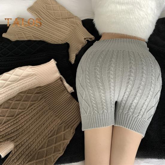 Dámské zimní spodní šortky pletené s vysokým pasem elastické jednobarevné hřejivé proti odhalení základní šortky pro každodenní nošení domů a další