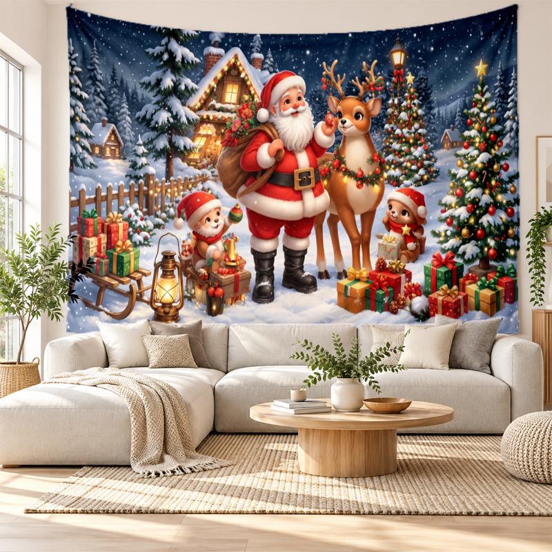 Christmas Printed Tapestry Wall Hanging For Bedroom Living Room Wall Decor Holiday Gift