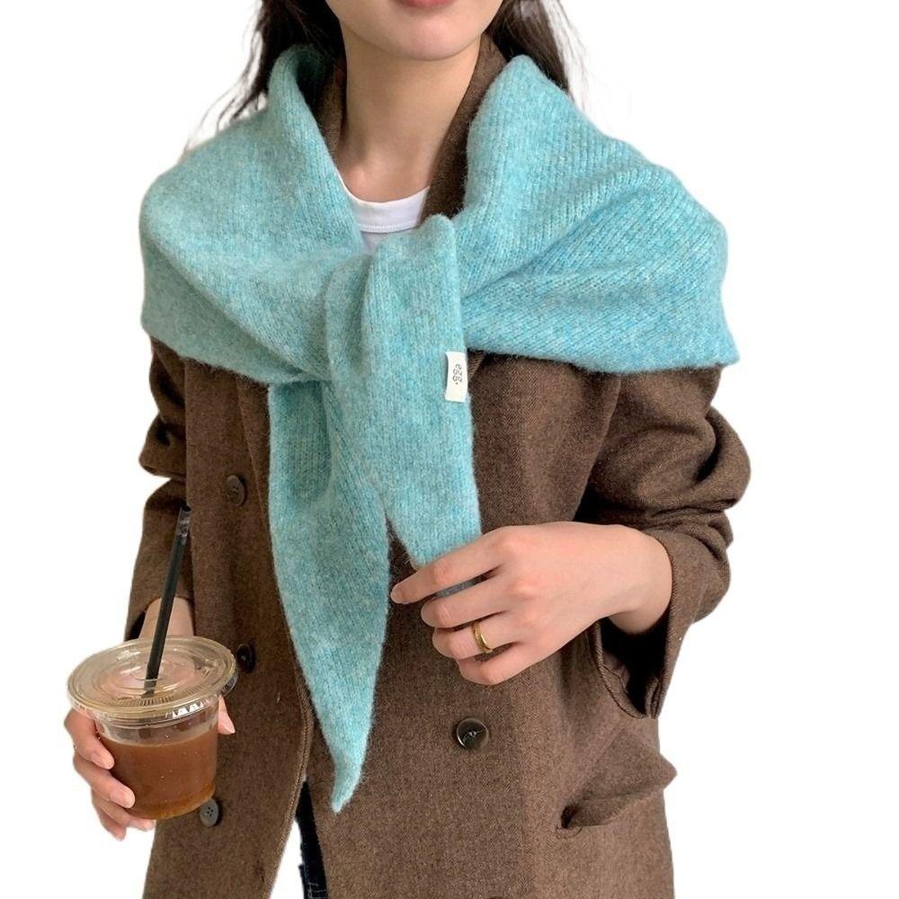 Bright Design Knitted Scarf Solid Color Triangle Scarf Baotou Style Winter Scarf  Casual Wear
