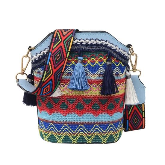 Boho Crossbody Bag with Tassel Retro Ethnic Crossbody Purse with Adjustable Strap Fringed Colorful Shoulder Bag for Women Holiday Street
