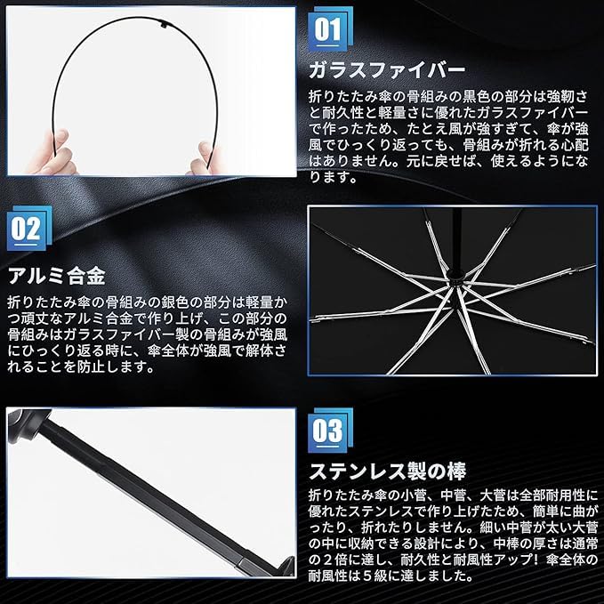 PARACHASE Folding Umbrella for Automatic Opening and Large 140cm Arc Made of Fiberglass for Strong Wind Comes with Umbrella Black Size M Men, Closing,