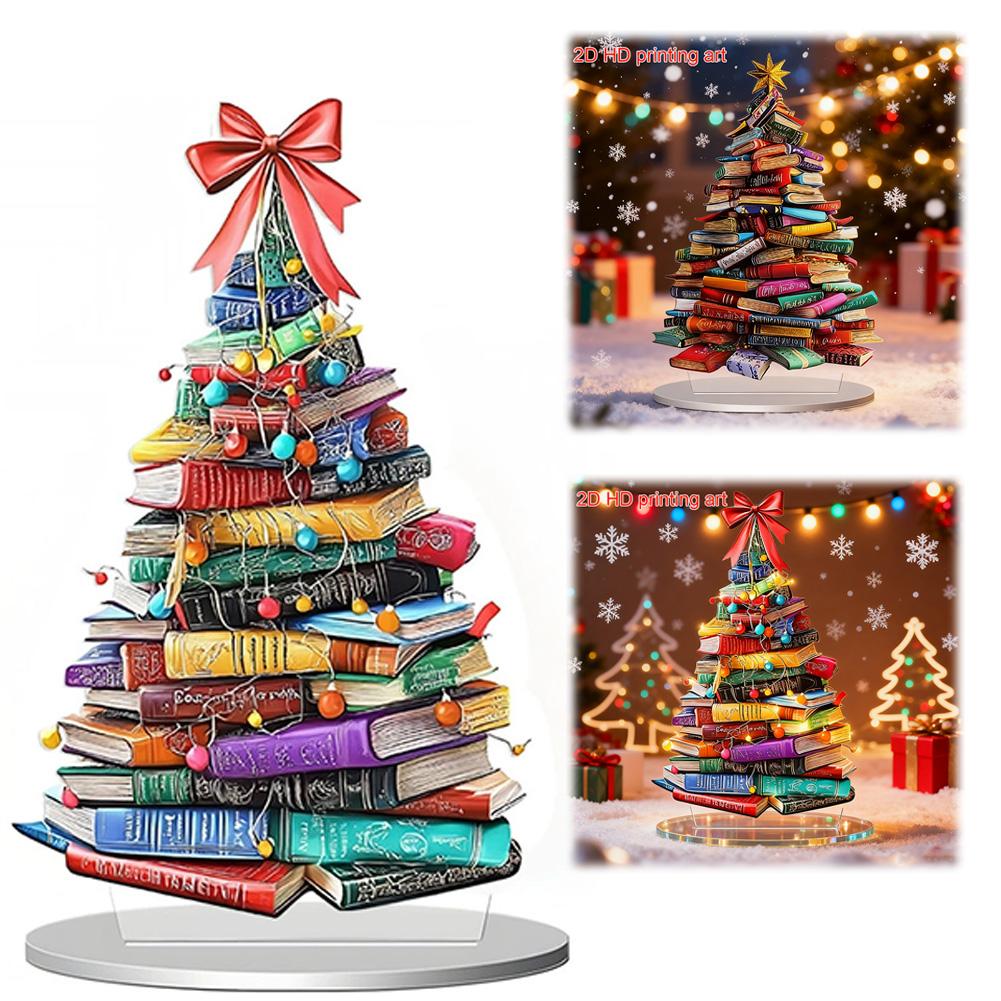 Acrylic Realistic Books Stack Ornaments for Christmas Tree 2D Flat Double-Sided Printed Book Stack Ornaments for Book Lovers