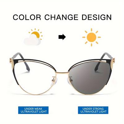 Fashionable Anti Blue Light Glasses Unisex Color Shift Metal Cat Eye Frame Trendy Vision Care Eyewear for Women Men