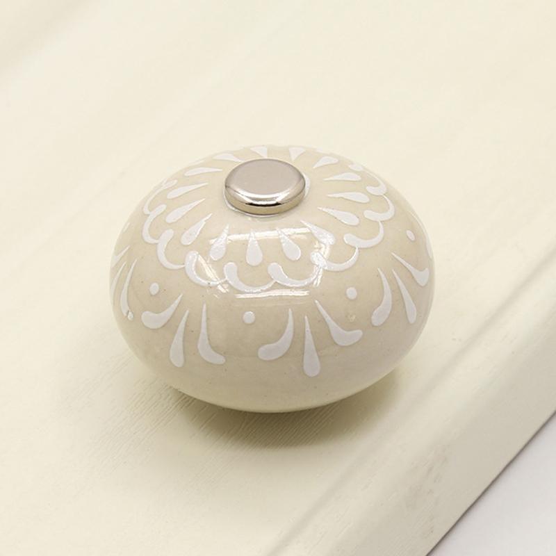 Retro European Style Cabinet Handle Wardrobe Ceramic Drawer Knobs Door Handle Circular Cupboard Pulls Floral Furniture Hardware