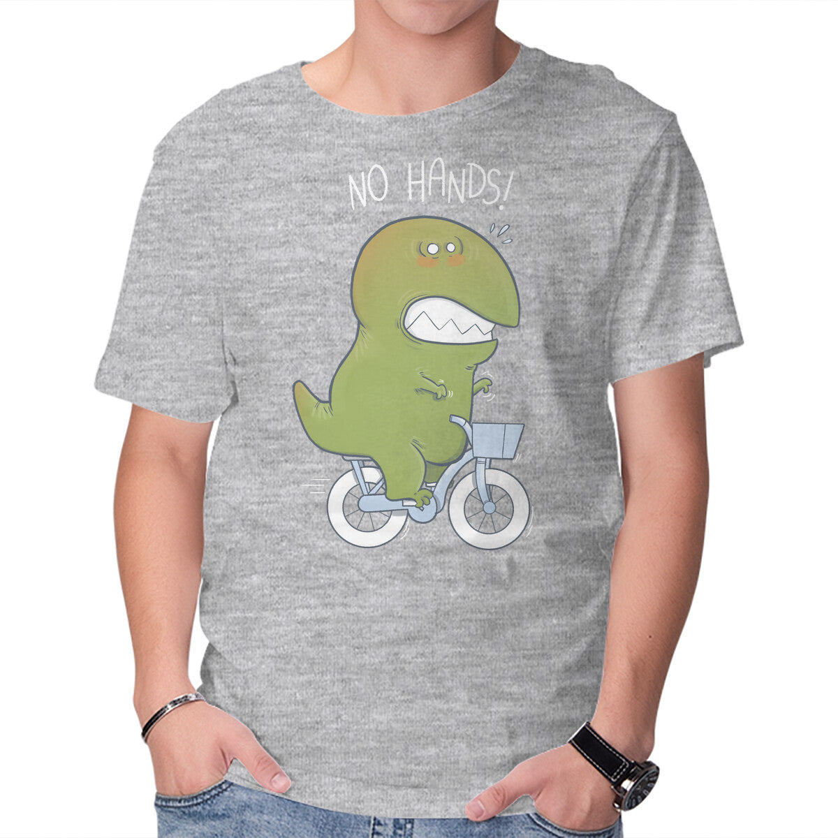 Unisex Crew Neck T-Shirt T-Rex Tries Biking Graphic Short Sleeve Casual Tee M
