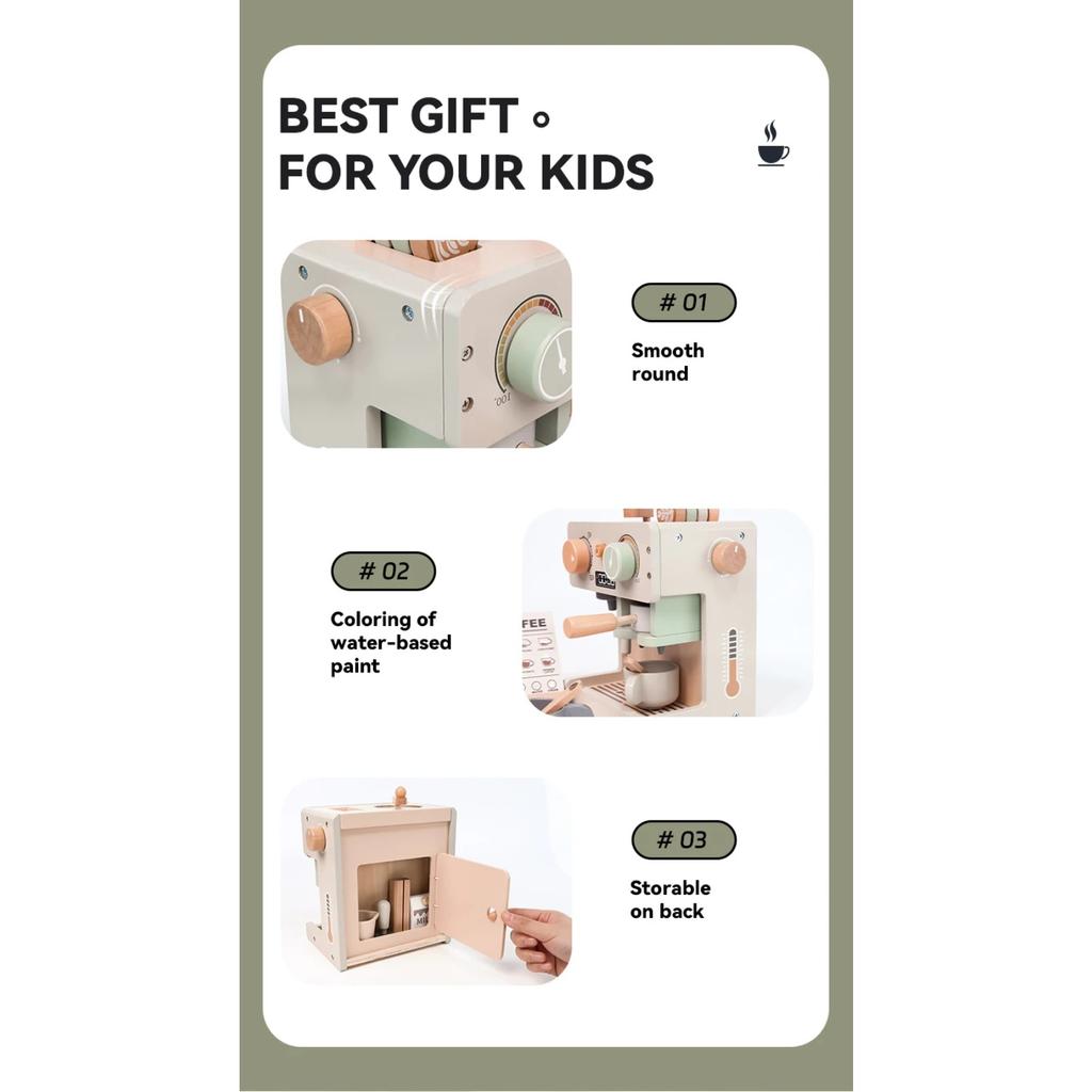 Baby Preted Toy Wooden Coffee Machine Children Kitchen Toy Games Children Montessori Educational Cosplay Indoor Diy Toys