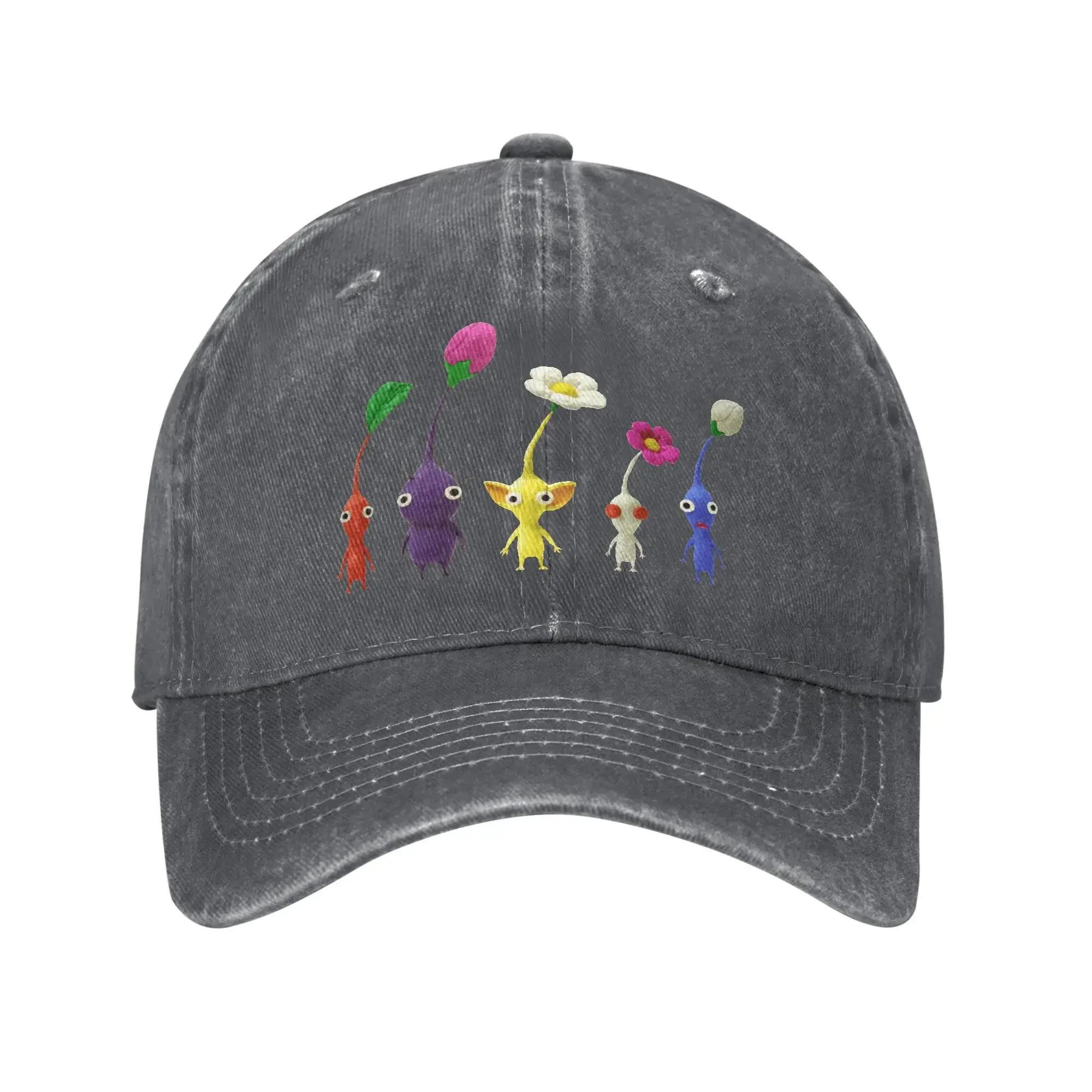 IMHNG CAP Vintage Custom Schattige Pikmin Baseballpet Unisex Stijl Verweerde Denim Zonneklep Buiten Trainen Verstelbare Petten Hoed One Size