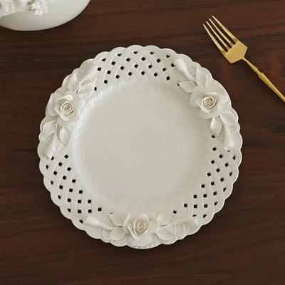 10" Fine European Court Style Ceramic Western Dinner Plate Hand-kneaded Rose Floral Plate Art Collection Plate High Grade Dishes