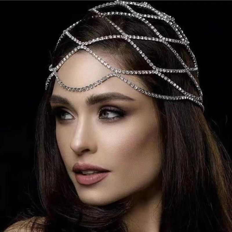 1 Pieza Cadena para la Cabeza de Boda Joyería Malla Hueca Tocado para Mujeres Diadema de Lujo Gorro Sombrero Accesorios para el Cabello