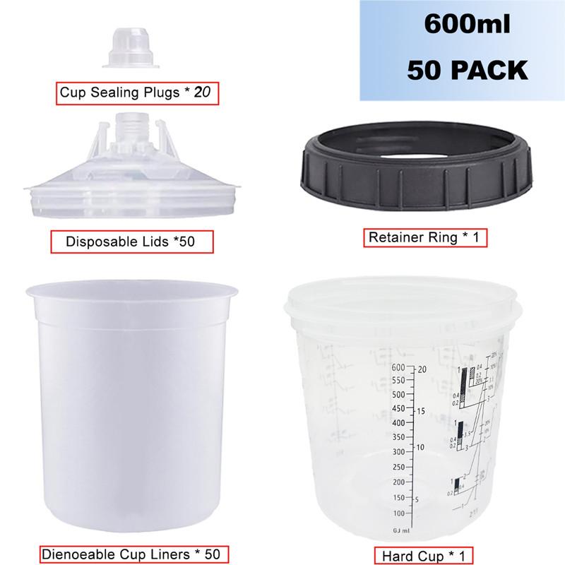 50Pcs/Set Spray Gun Paint Mixing Cup H/O Quick Cup Spray Gun Tank 200ML/400ML/600ML Disposable Paint Cup