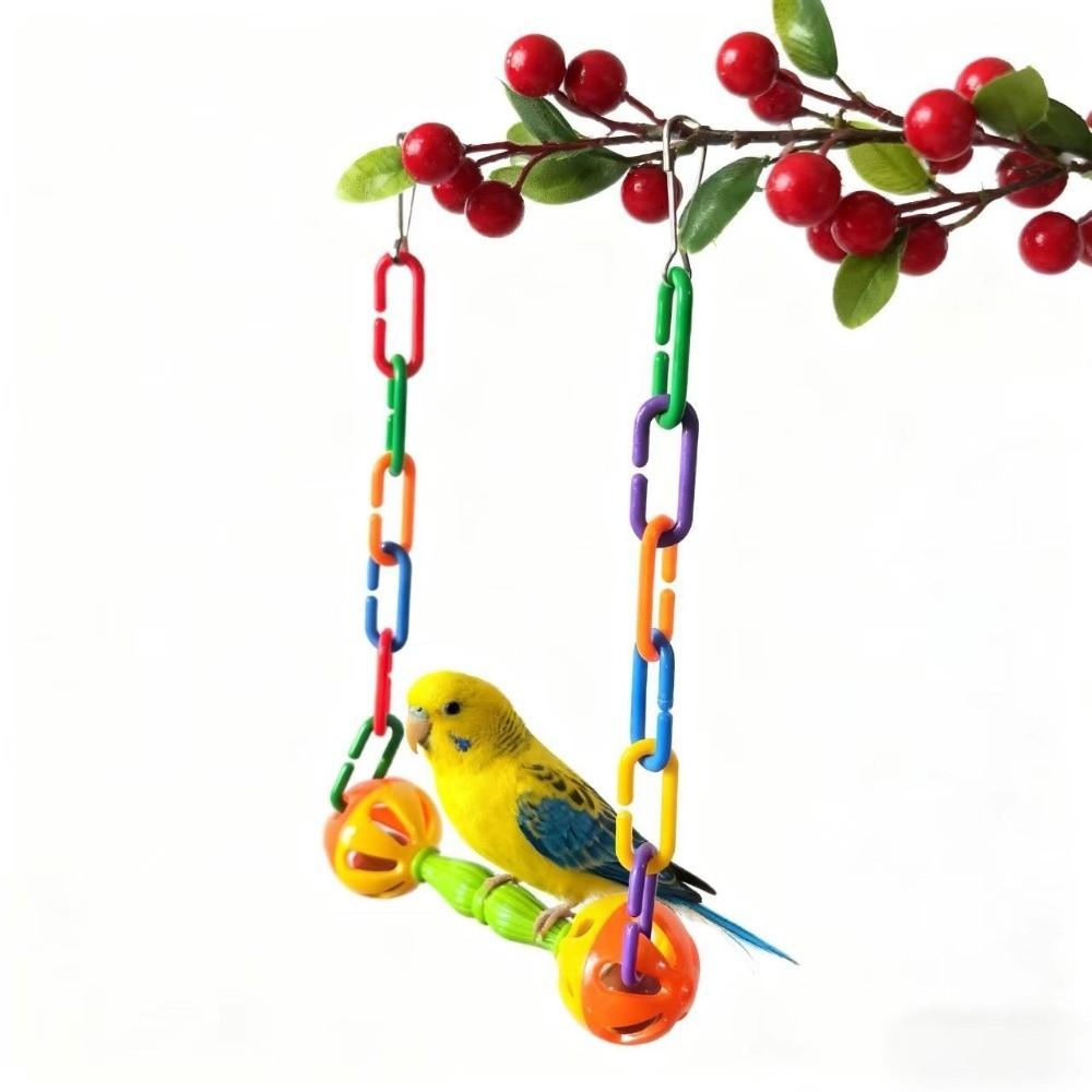 Colorful Bird Hanging Swing Wear-Resistant with Hooks Swing Stand Plastic with Bells Bird Interactive Swing Bird Cage Decoration