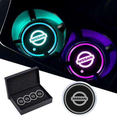 2pcs Car Coasters with 7 Colors Changing Light For Nissan Juke Leaf Micra Qashqai Altima Maxima Murano Patrol Rogue Sentra Teana
