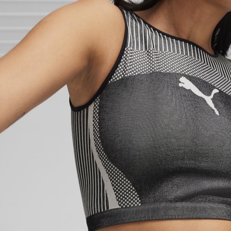 Puma Dare To Crop Top Striped Design Casual Round Neck Short Vest Women tops Black 624294-01