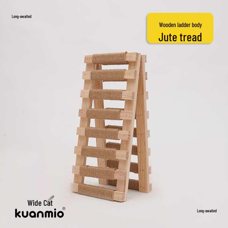 Solid Wood Cat Climbing Ladder with Jute Scratch Board and Stairs