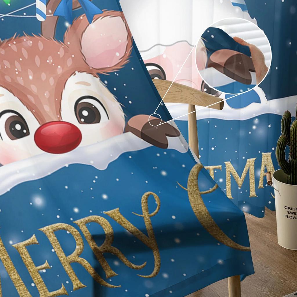 Christmas Red Santa Claus Elk Ball Lantern TCurtains For Living Room Bedroom Kitchen Decoration Window Tulle Curtain
