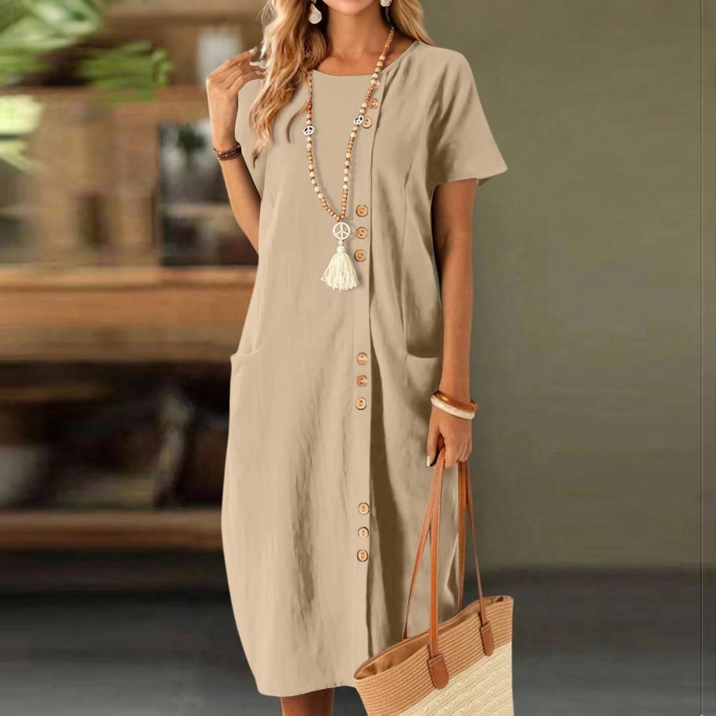 Dress For Women Casual Button Down Short Sleeve Loose Dresses With Pockets